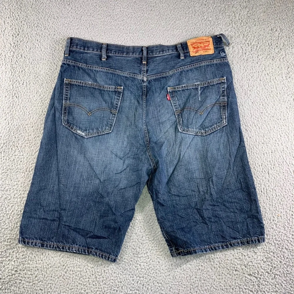 Levis 569 Denim Shorts Men 40 Blue‎ Loose Dark Wash Jorts Whiskered y2k Skater